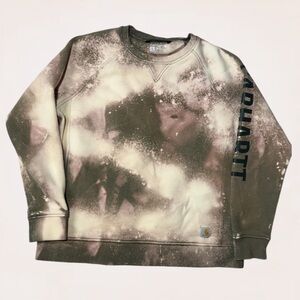 Carhartt Relaxed Fit Crewneck Sweatshirt Size XL Bleach Tie Dye Spellout Logo
